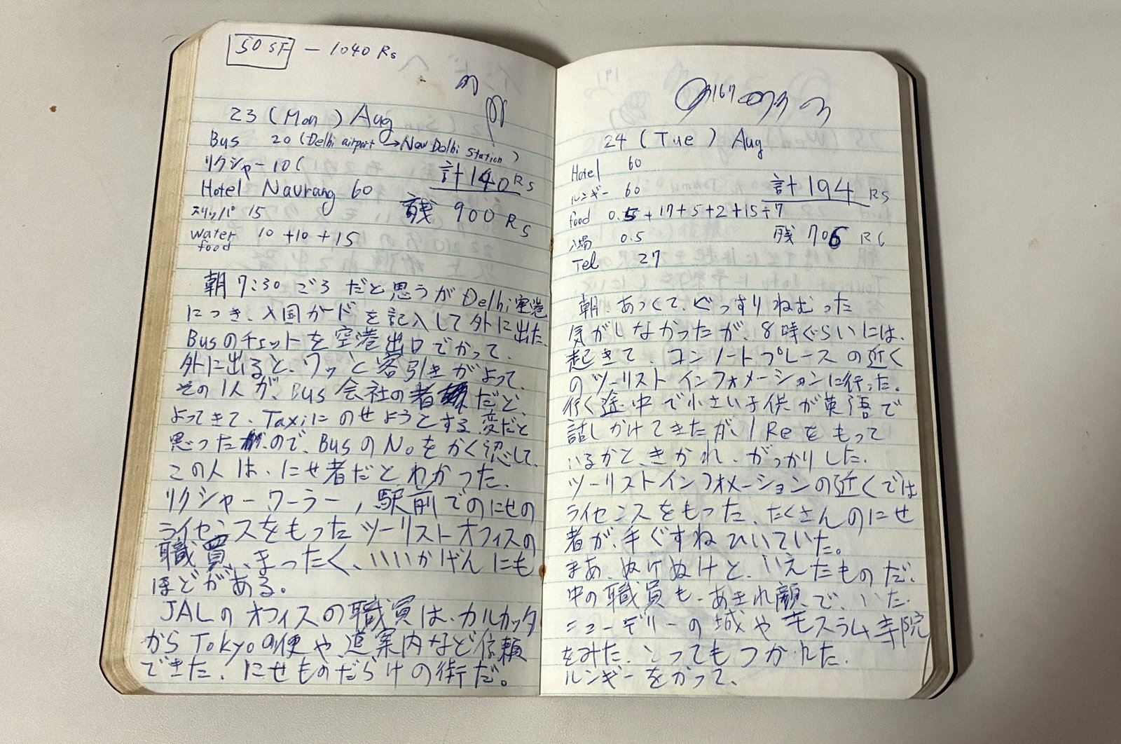 インド・ラダックから北インドを旅した日々の手記（実物）